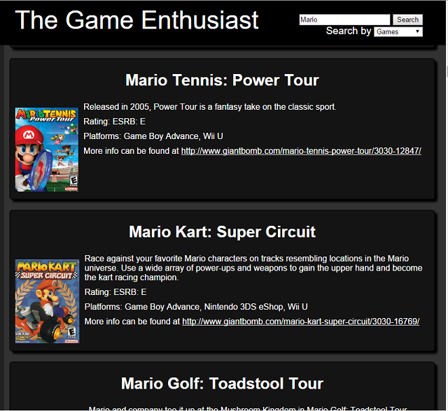 The Game Enthusiast Search of Mario Games